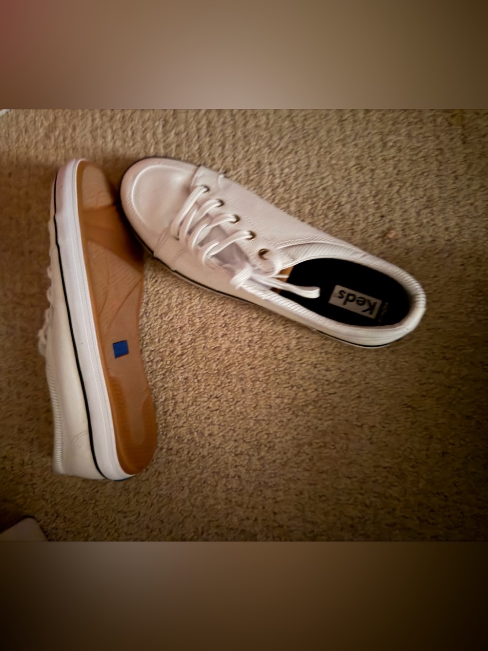 Keds Men's White Low-Top Leather Sneakers with Tan Outsole